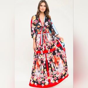 L'ATISTE Vibrant Fox and Floral Maxi Dress
